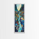 Abstract River, mosaic wall art, blue and green wall art, geometric wall art, whimsical art, framed canvas print, tall narrow art