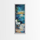 Lakeside Bench, moody art, landscape painting, coastal wall art, rustic decor, farmhouse art, framed canvas print, vertical wall art
