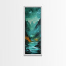 Dark Moody Landscape, Mountain Painting, Forest at Dusk Painting, Framed Canvas Print, Rustic Wall Art, Vertical Wall Art