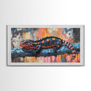 Vibrant Lizard Art, Graffiti Wall Art, Whimsical Art, Leopard Wall Art, Framed Canvas Print, Extra Wide Art, Living Room Art