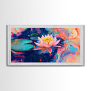 Water Lily, koi fish painting, botanical prints, pink orange wall art, floral painting, nature wall art, framed canvas print