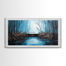 Beavers, river, landscape painting, extra wide art, panoramic painting, moody art, framed canvas print, rustic wall art, bedroom art