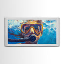 Scuba Diving Art, Coastal Decor, Ocean Wall Art, Framed Canvas Print, Nautical Painting, Beach Decor, Teal Wall Art