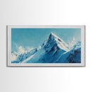 Mountain Painting, Blue and White Art, Snowy Peak Art, Framed Canvas Print, Rustic Decor, Minimalist Art, Extra Wide Art
