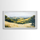 Rolling hills, countryside landscape, panoramic art, framed canvas print, rustic wall art, farmhouse art, sage green wall art