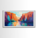 Canyon painting, southwest wall art, mountain painting, bold colors, moody art, rustic wall art, extra wide art, canvas print, scenic landscape