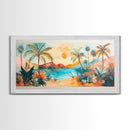 Tropical Sunset Art, Coastal Landscape Art, Boho Wall Art, Palm Tree Painting, Pink Orange Wall Art, Extra Wide Art, Canvas Print