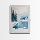Snowy Mountain Scene, pine tree art, smoky mountain art, landscape painting, framed canvas print, rustic wall art, above sofa art