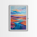 Vibrant River, landscape painting, wabi sabi art, coastal landscape art, Canvas Print, horizontal wall art, panoramic art, farmhouse art