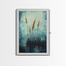 Golden Reeds Framed Canvas Print Minimalist Nature Art Tranquil Landscape Wall Decor Modern Aesthetic Living Room Home Gift