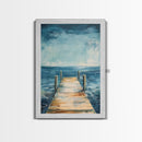 Wooden Dock on Water Framed Canvas Print | Lake House Wall Art | Tranquil Nature Painting | Rustic Cabin Decor | Boho Art