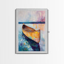 Wooden Canoe, Coastal Landscape Art, Nautical Wall Art, Seascape Painting, Lake Tahoe Art, Extra Wide Art, Framed Canvas Print