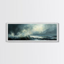 Stormy Ocean Waves Framed Canvas Print Dark Seascape Art, Moody Coastal Decor, Large Nautical Painting, Office or Living Room Art