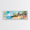 Tropical Beach Hut Painting, Vibrant Coastal Paradise Wall Art, Colorful Island House Decor, Living Room Aesthetic, Canvas Print