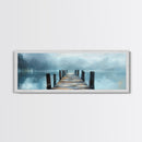 Misty Dock Landscape Framed Canvas Print Tranquil Lake Painting Minimalist Nature Art Calm Water Foggy Morning Bedroom Wall Art