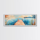 Wooden, Dock, Lake, Tranquility, Framed Canvas Print, Coastal Wall Art, Nature Painting, Bedroom Wall Art, Minimalist Art
