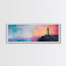 Lighthouse Sunset Canvas Print Nautical Wall Art, Vibrant Coastal Painting, Pink and Blue Seascape, Bedroom Decor