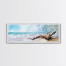 Driftwood on the Beach, Tranquil Coastal Landscape Wall Art, Serene Ocean Painting, Minimalist Seascape Decor, Relaxing Artwork