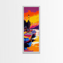 Boat Sunset, City Lights, Colorful Reflection, Waterfront View, Vibrant Colors, Modern Art, Urban Scene, Living Room, Canvas Print