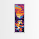 Mountain River, Vibrant Sunset Art, Framed Canvas Print, Nature Wall Decor, Rustic Home Art, Boho Landscape Art, Living Room Wall Art