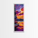 Lake Cabin, Autumn Sunset, Framed Canvas Print, Cozy Retreat Wall Art, Rustic Home Decor, Vibrant Nature Scene, Living Room Artwork