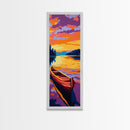 Wooden Canoe, Sunset Waters, Framed Canvas Print, Boho Wall Art, Lakehouse Decor, Vibrant Nature Painting, Living Room Artwork