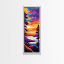 Mountain Lake, Twilight Glow, Framed Canvas Print, Nature Landscape Art, Cabin Wall Decor, Sunset Lake Painting, Outdoor Adventure Art