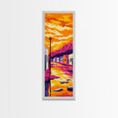 Desert Town Sunset, Southwest Landscape, Vibrant Colors, Framed Canvas Print, Boho Wall Art, Warm Tones, Southwestern Home Decor