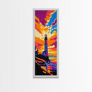 Lighthouse Glow, Coastal Landscape, Framed Canvas Print, Ocean Wall Art, Beach House Painting, Seaside Sunset, Living Room Decor