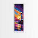 Lighthouse Sunset, Ocean Art, Seascape Painting, Framed Canvas Print, Home Decor, Nautical Vibes, Beach Wall Art, Serene Landscape Print