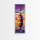 Buoy, Rope, Ocean, Sunset, Framed Canvas Print, Nautical Decor, Coastal Wall Art, Beach House Art, Fishing Decor, Living Room Wall Art