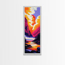 Mountain Sunset, River Reflection, Nature Escape, Framed Canvas Print, Boho Art, Living Room Decor, Scenic Landscape, Vibrant Colors