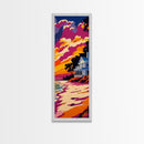Beach House, Coastal Landscape, Sunset Wall Art, Nautical Home Decor, Vibrant Painting, Framed Canvas Print, Bedroom Wall Art