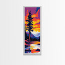 Mountain Lake, Autumn Sunset, Vibrant Nature Art, Rustic Cabin Decor, Woodland Landscape, Framed Canvas Print, Bedroom Wall Art