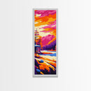 Sunset Cabin Scene, Framed Canvas Print, Vibrant Mountain Art, Lakeside Landscape, Cozy Lodge Decor, Nature Home Decor, Rustic Wall Art