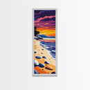 Tranquil Shoreline Sunset, Framed Canvas Print, Serene Beach Art, Vibrant Ocean View, Coastal Living Decor, Boho Aesthetic