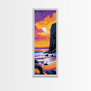 Cliff Sunset, Ocean, Scenic, Dreamy, Framed Canvas Print, Coastal Art, Nautical Decor, Office Wall Art, Vibrant Landscape, Ocean Waves