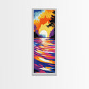 Vibrant Water Reflection, Sunset Lake Scene, Modern Nature Art, Warm Tones Print, Living Room Decor, Framed Canvas Print