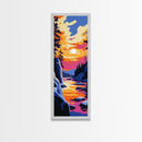 Mountain Lake Sunset, Vibrant Nature Art, Autumn Landscape Print, Cozy Cabin Decor, Scenic Wall Art, Framed Canvas Print