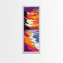 Sunset Beach Waves, Coastal Landscape, Vibrant Ocean Scene, Framed Canvas Print, Nautical Wall Art, Modern Beach Decor, Warm Aesthetic
