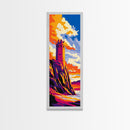 Castle On Cliff, Coastal Fantasy Art, Vibrant Sunset Painting, Framed Canvas Print, Medieval Tower, Colorful Wall Art, Living Room Decor