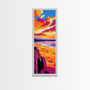 Cowboy Beach, Western Art, Framed Canvas Print, Sunset Coastal Decor, Rustic Wall Art, Vibrant Painting, Beach Aesthetic
