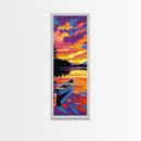 Canoe Lake, Peaceful Sunset, Framed Canvas Print, Rustic Cabin Decor, Minimalist Landscape, Living Room Wall Art, Nature Painting