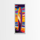 Sunset Surfboard, Ocean Wall Art, Coastal Living Decor, Vibrant Beach Painting, Surfer Aesthetic, Tropical Art, Framed Canvas Print