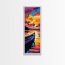 Canoe on Water, Serene Lake Art, Sunset Reflection Painting, Nature Lover Gift, Cabin Wall Decor, Tranquil Home Art, Framed Canvas Print