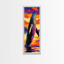 Breaching Whale, Ocean Sunset, Marine Life, Nautical Decor, Framed Canvas Print, Coastal Home, Sea Life, Beach House Wall Art