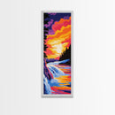 Waterfall Sunset, Serene Nature Art, Vibrant Landscape Painting, Canvas Print, Wilderness Wall Decor, Cabin Home Aesthetic, Boho