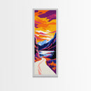 Mountain Lake, Scenic Road, Nature Escape, Boho Wall Art, Framed Canvas Print, Office Decor, Cozy Cabin Home Aesthetic