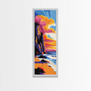 Cliffside Ocean, Sunset Beach, Dramatic Seascape, Coastal Art, Framed Canvas Print, Living Room Decor, Modern Home Aesthetic