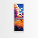 Scenic Prairie, Colorful Landscape, Sunset Reflection, Warm Nature Art, Framed Canvas Print, Office Decor, Cozy Autumn Aesthetic